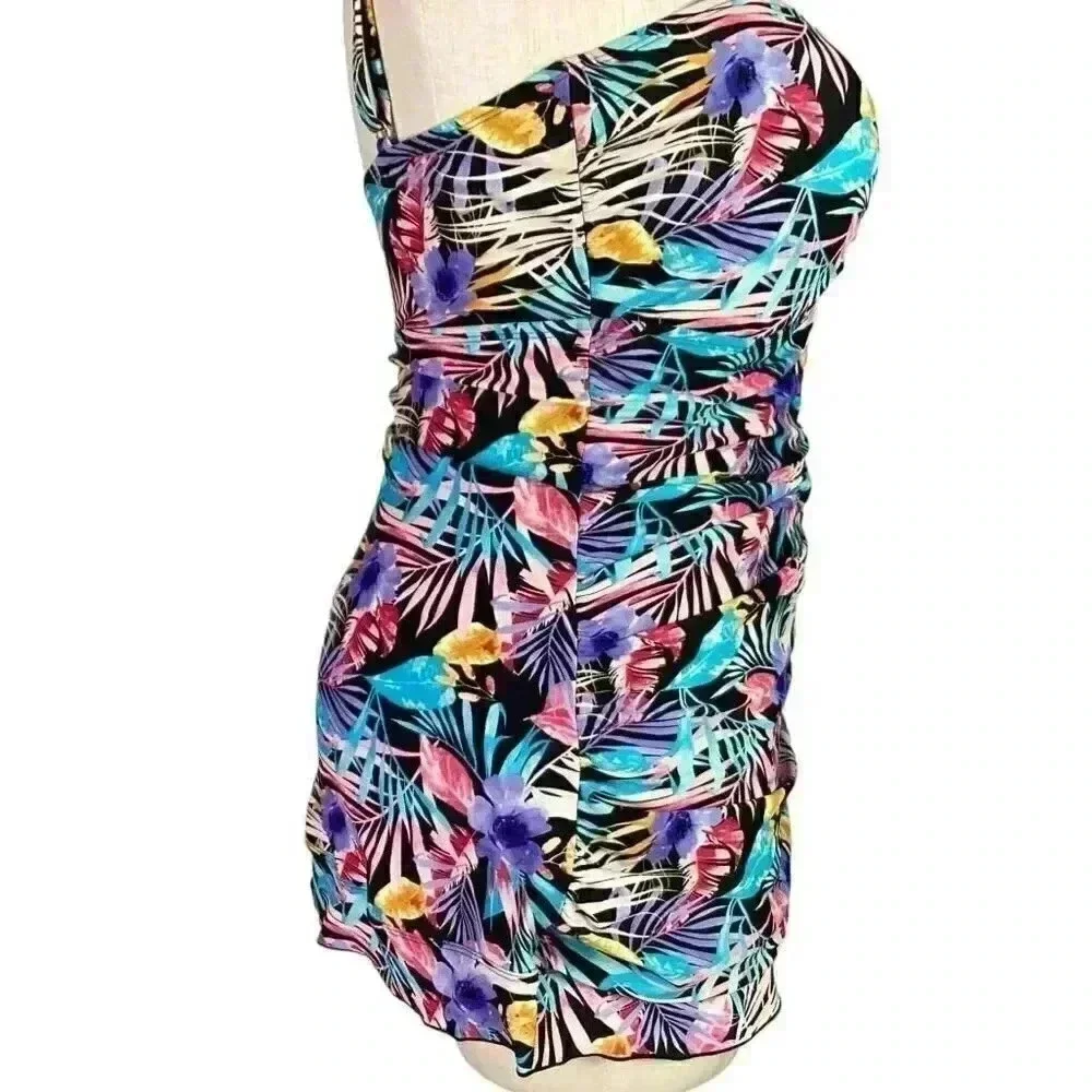 Shore Shapes Women 18 Tropical Floral One Piece Swimdress Multicolor Tiki Pin Up